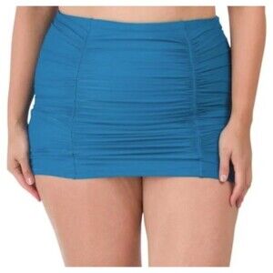 Raisins Curve Blue Ruched Swim Skirt With Attached Brief Plus 22W